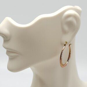14K Gold-Bonded Sterling Silver Tri-Tone Twist Oval Hoop Earrings